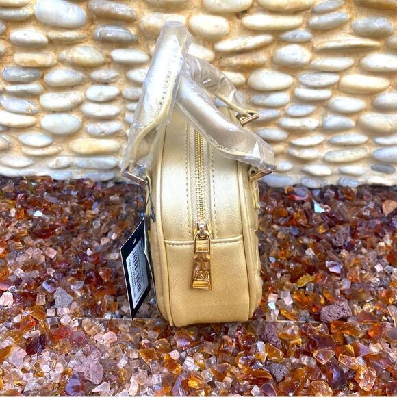 NWT Badgley Mischka Studio Metallic Gold Quilted Studded Dome Crossbody Bag. - Picture 13 of 15